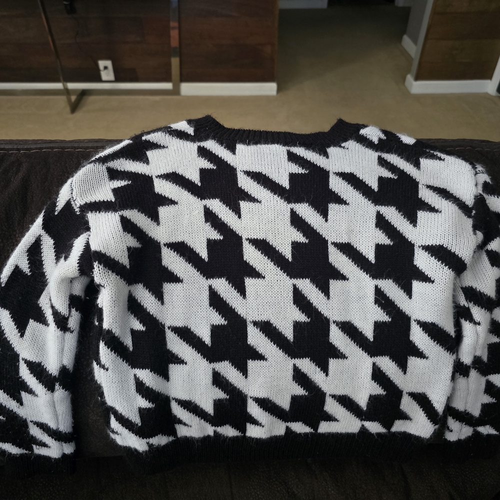 Self Esteem Black and White Patterned Crewneck Sweater